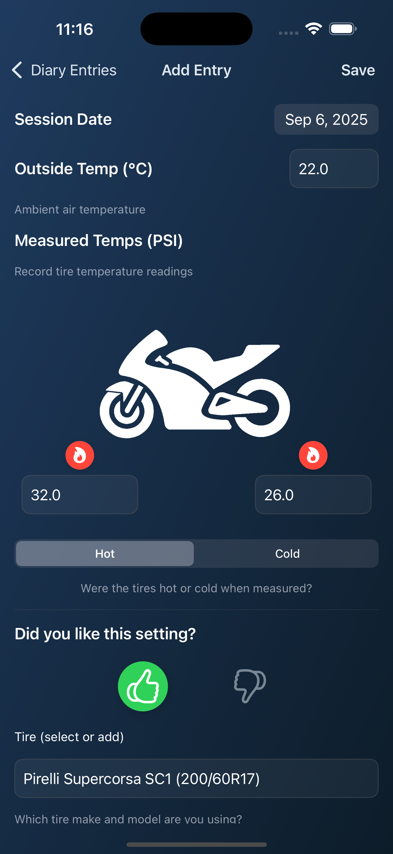 Tire Diary app screenshot